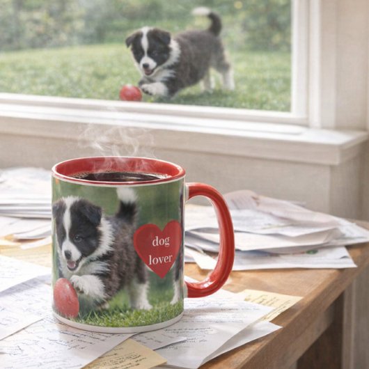 Border Collie Puppy met Rode Bal Koffie Mok