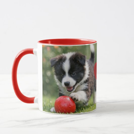 Border Collie Puppy met Rode Bal Koffie Mok (Links)