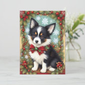 Border Collie Puppy Retro Vintage Kerstmis Feestdagenkaart (Staand voorkant)