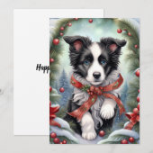 Border Collie Puppy Ribbons Winter Woodlands Feestdagenkaart (Voorkant / Achterkant)
