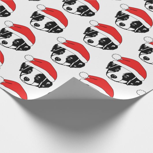 Border Collie Puppy Santa Hat Cadeaupapier (Hoek)