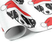 Border Collie Puppy Santa Hat Cadeaupapier (Rol Hoek)