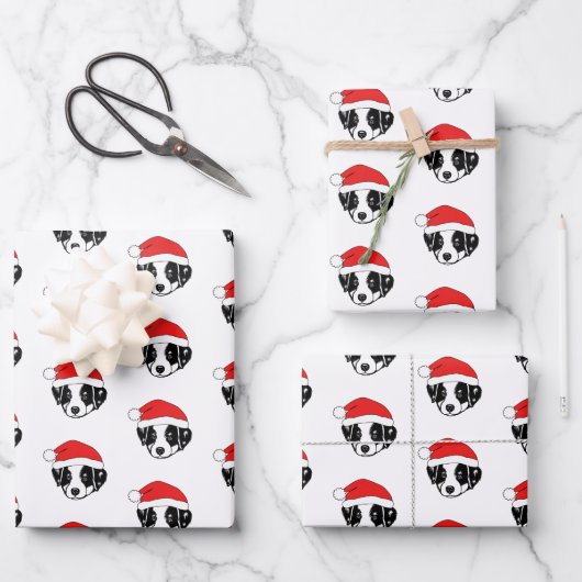 Border Collie Puppy Santa Hat Inpakpapier Vel (Voorkant)