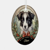 Border Collie Puppy's Eerste Kerstmis Ornament (Voorkant Rechts)