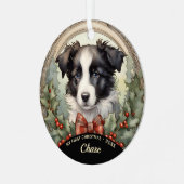 Border Collie Puppy's Eerste Kerstmis Ornament (Voorkant links)