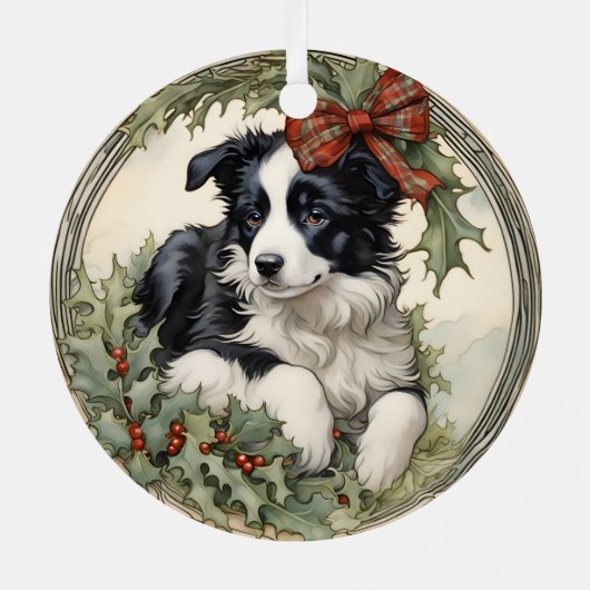 Border Collie Puppy's Eerste Kerstmis Ornament (Achterkant)