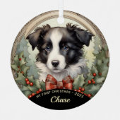 Border Collie Puppy's Eerste Kerstmis Ornament (Voorkant)