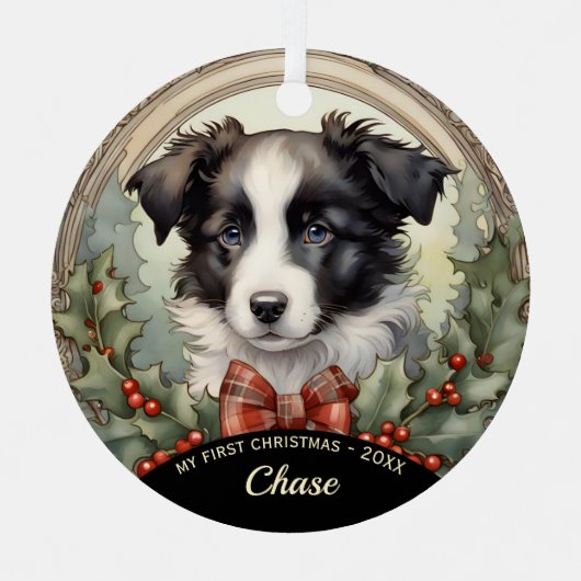 Border Collie Puppy's Eerste Kerstmis Ornament (Voorkant)