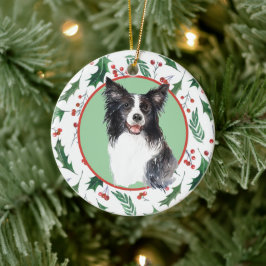 Border Collie Red Berry Holly Border Keramisch Ornament