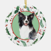 Border Collie Red Berry Holly Border Keramisch Ornament (Voorkant)