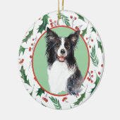 Border Collie Red Berry Holly Border Keramisch Ornament (Links)