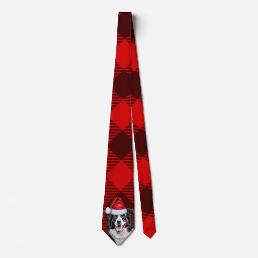 Border Collie Red Buffalo Plaid Vakantie Kerstmis Stropdas (Voorkant)