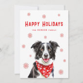 Border Collie Red Heart Bandana Christmas Feestdagenkaart (Voorkant)