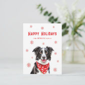Border Collie Red Heart Bandana Christmas Feestdagenkaart (Staand voorkant)