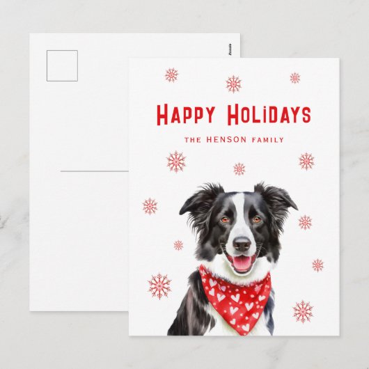 Border Collie Red Heart Bandana Christmas Feestdagenkaart (Voorkant / Achterkant)