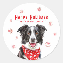 Border Collie Red Heart Bandana Christmas Photo Ronde Sticker