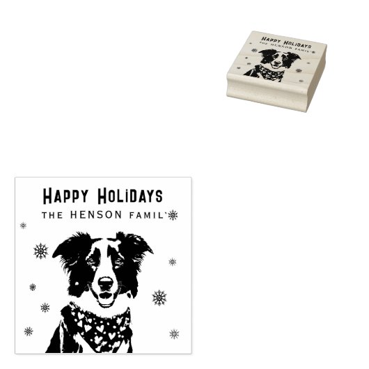 Border Collie Red Heart Bandana Christmas Photo Rubberstempel (Gestempeld)