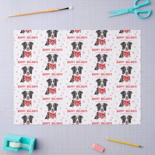 Border Collie Red Heart Bandana Christmas  Tissuepapier (Craft)