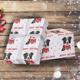Border Collie Red Heart Bandana Kerstfoto Cadeaupapier
