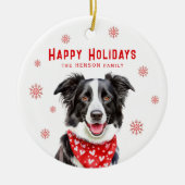 Border Collie Red Heart Bandana Kerstfoto Keramisch Ornament (Voorkant)