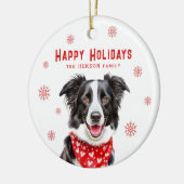 Border Collie Red Heart Bandana Kerstfoto Keramisch Ornament (Links)