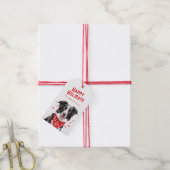 Border Collie Red Heart Bandana Kerstmis Cadeaulabel (Met Touw)