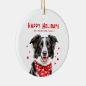 Border Collie Red Heart Bandana Kerstmis Keramisch Ornament (Rechts)