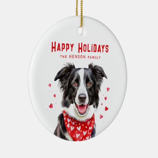 Border Collie Red Heart Bandana Kerstmis Keramisch Ornament (Rechts)