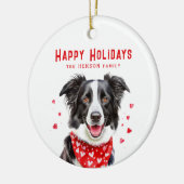 Border Collie Red Heart Bandana Kerstmis Keramisch Ornament (Links)