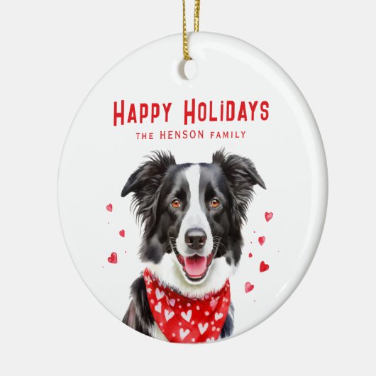 Border Collie Red Heart Bandana Kerstmis Keramisch Ornament (Links)