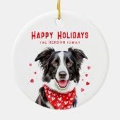 Border Collie Red Heart Bandana Kerstmis Keramisch Ornament (Achterkant)