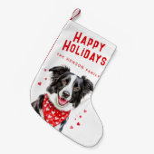 Border Collie Red Heart Bandana Kerstmis Kleine Kerstsok (Voorkant (Hangend))