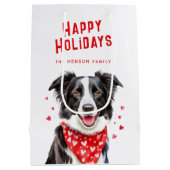 Border Collie Red Heart Bandana Kerstmis Medium Cadeauzakje (Achterkant)
