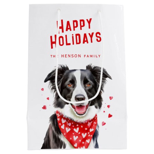 Border Collie Red Heart Bandana Kerstmis Medium Cadeauzakje (Achterkant)