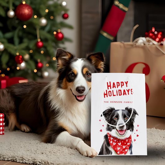 Border Collie Red Heart Bandana Kerstmis Medium Cadeauzakje