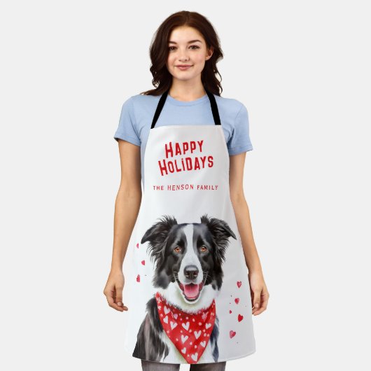 Border Collie Red Heart Bandana Kerstmis Schort (Gedragen)