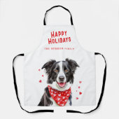 Border Collie Red Heart Bandana Kerstmis Schort (Voorkant)