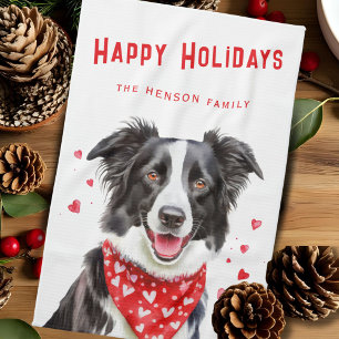 Border Collie Red Heart Bandana Kerstmis Theedoek