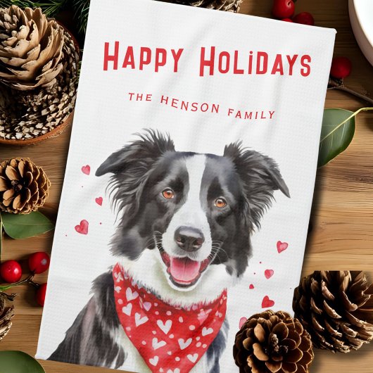 Border Collie Red Heart Bandana Kerstmis Theedoek