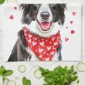 Border Collie Red Heart Bandana Kerstmis Theedoek (Gevouwen)
