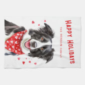 Border Collie Red Heart Bandana Kerstmis Theedoek (Horizontaal)