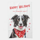 Border Collie Red Heart Bandana Kerstmis Theedoek (Verticaal)