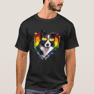Border Collie Regenboog Hart Gay Pride LGBT Hond T-shirt