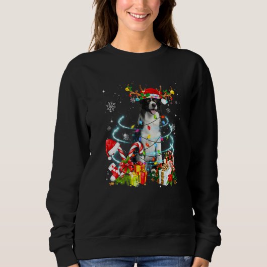 Border Collie Reindeer Christmas Tree Lights Pajam Trui (Voorkant)