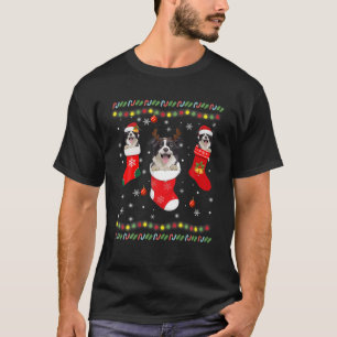 Border Collie Reindeer Santa Hat in Sock Kerstmis T-shirt