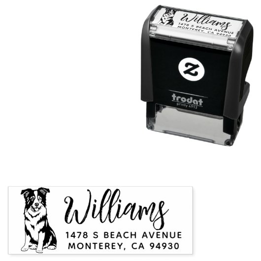 Border Collie retouradres Hond Eigenaar Zelfinktende Stempel (In situ)