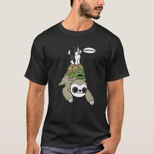 Border Collie Ridende Luiaard Schildpad Hond T-shirt (Voorkant)