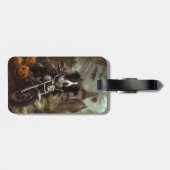 Border Collie Riding Motorfiets Halloween Eng Bagagelabel (Achterkant horizontaal)