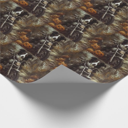 Border Collie Riding Motorfiets Halloween Eng Cadeaupapier (Hoek)