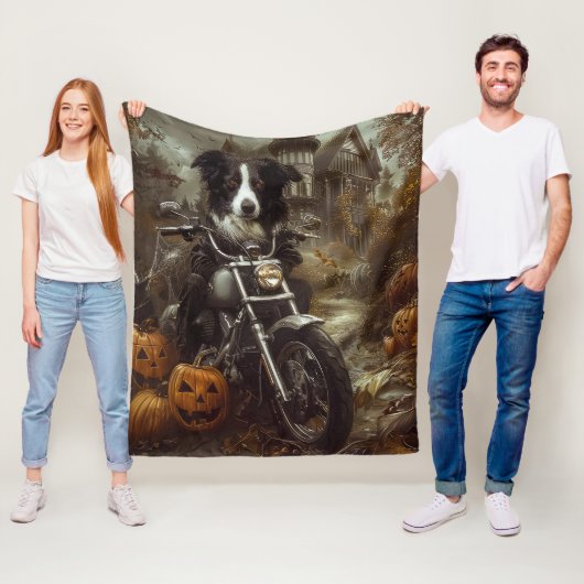 Border Collie Riding Motorfiets Halloween Eng Fleece Deken (In situ)